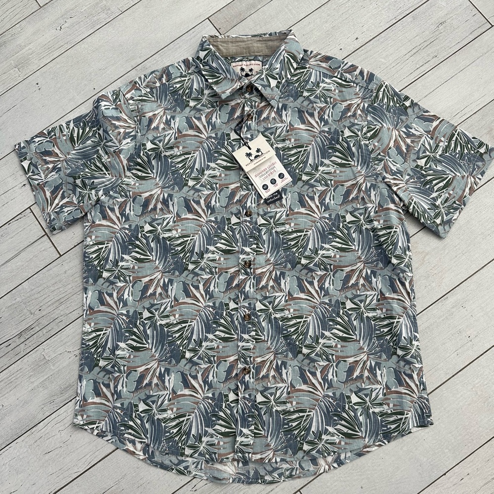 Report Collection Green and Brown Leaf Print Shirt